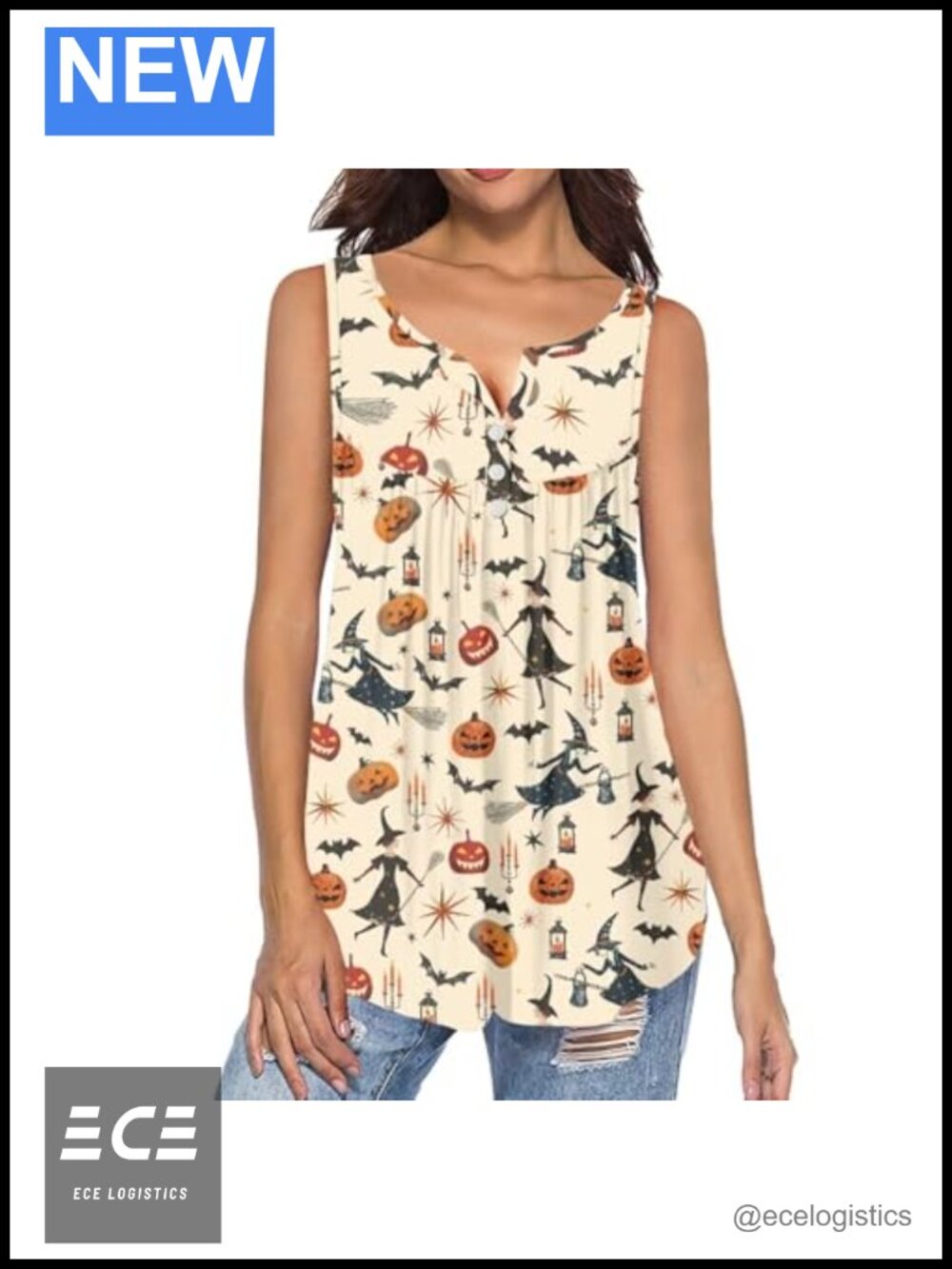 Women Sleeveless Pleated Tunic Tank Top A-Line Button Front Blouse